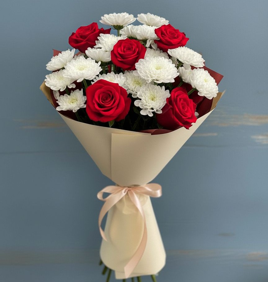 Букет цветов из: Розы и Хризантемы в Стеблево