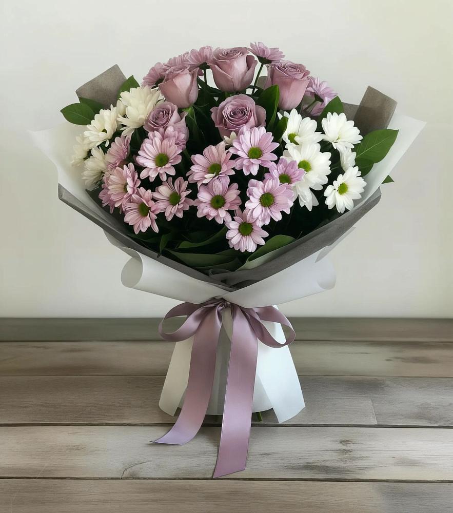 Букет цветов из: Хризантемы и Розы в Стеблево