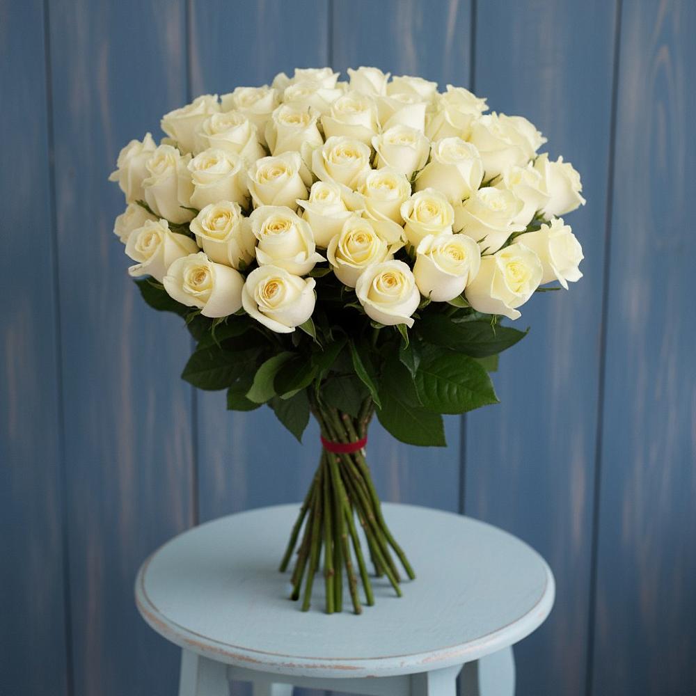Букет 51 Белая роза Эдлесс Лав в Стеблево