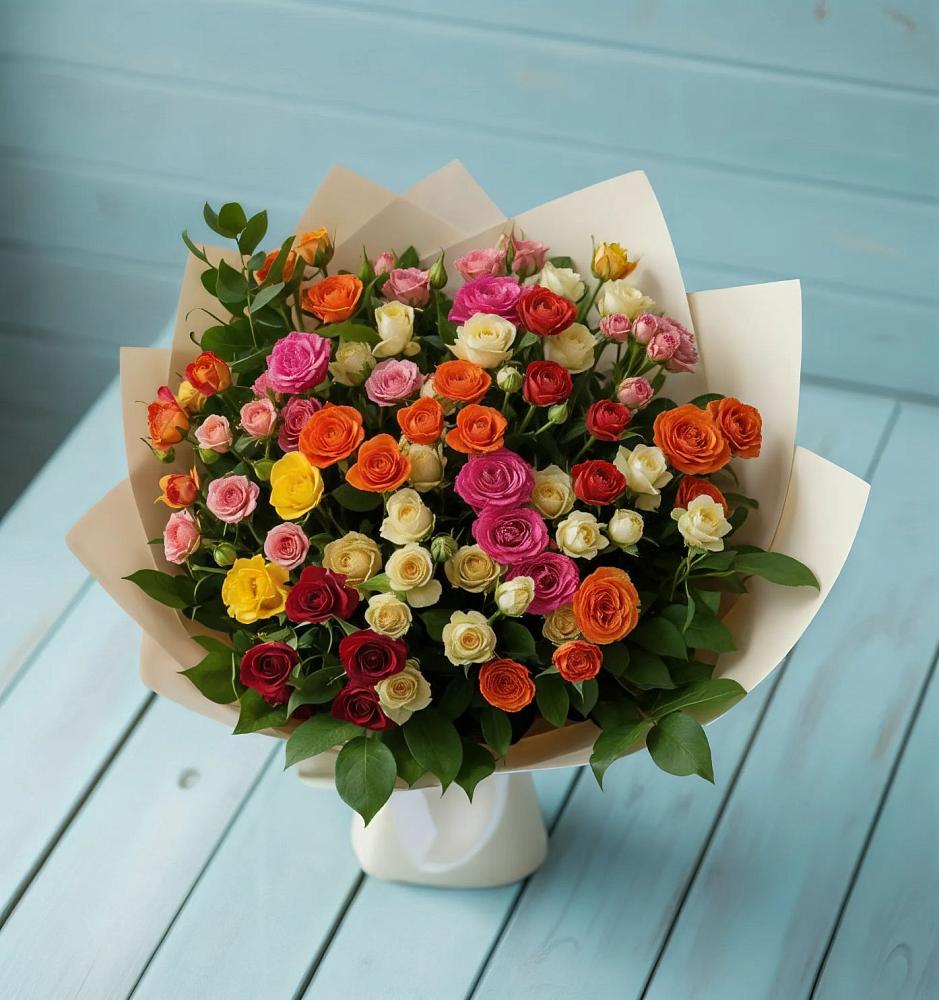 Букет Микс из разноцветных кустовых роз в Стеблево
