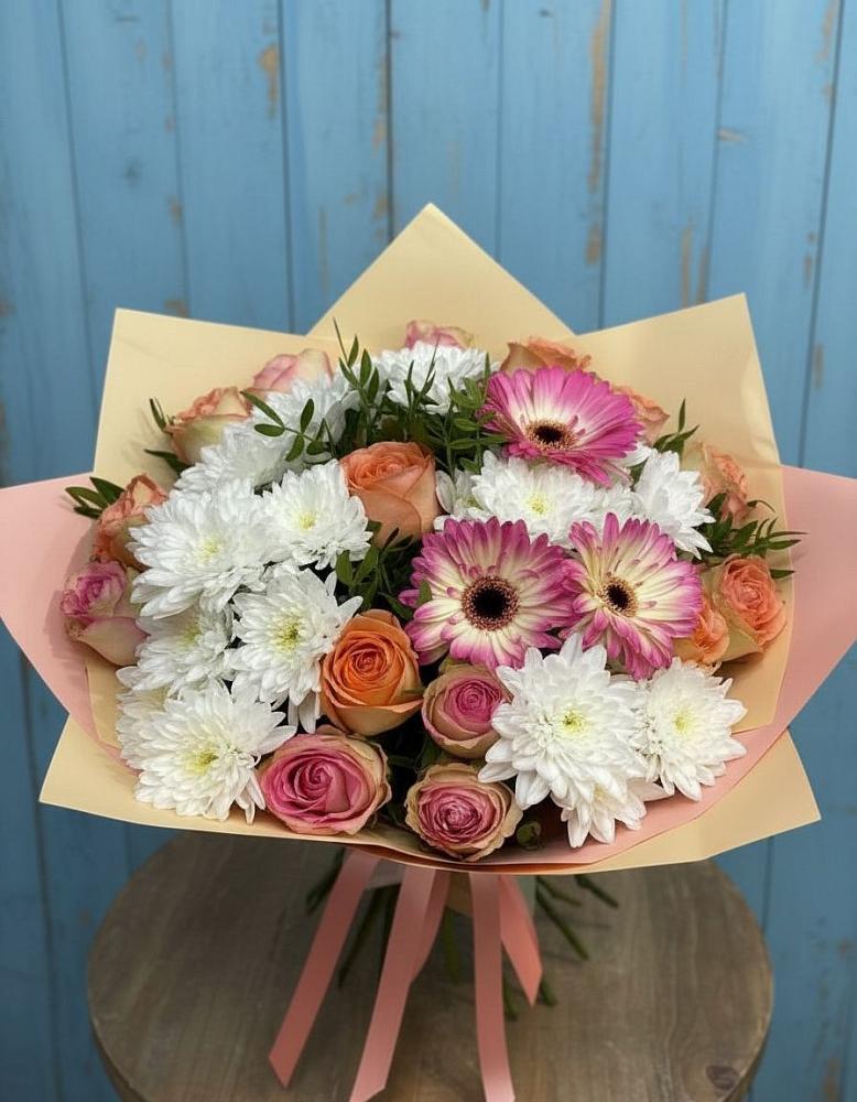 Букет цветов из: Розы, Герберы и Хризантемы в Стеблево