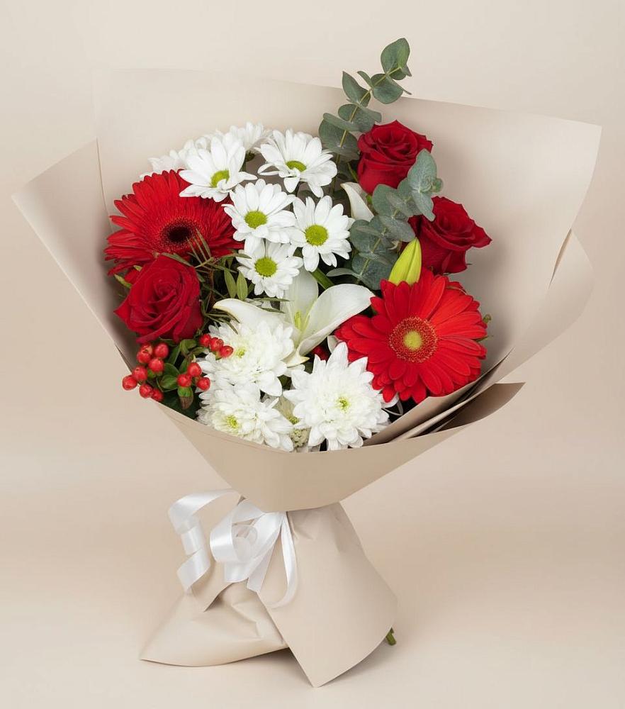 Букет цветов из: Розы, Хризантемы, Герберы и Лилии в Стеблево