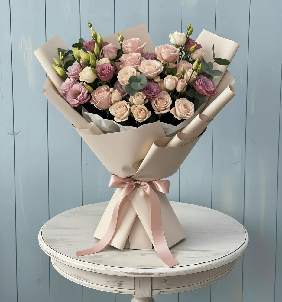 Букет цветов из: Розы и Лизиантусы в Стеблево