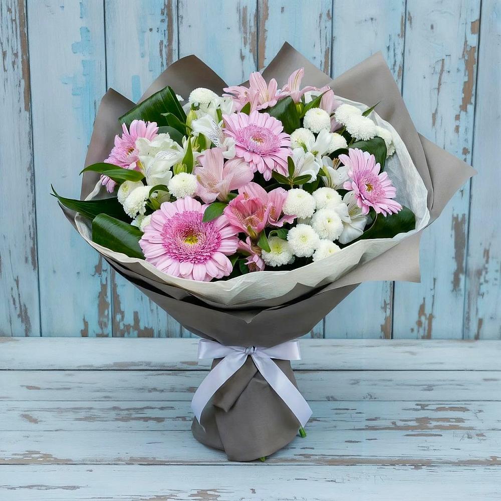Букет цветов из: Герберы, Альстромерии и Хризантемы в Стеблево